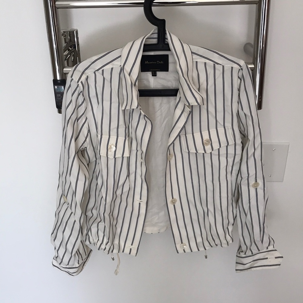 White with blue straps jacket